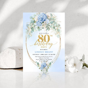 Convite Chic Atemporal Hydrangea Floral Aniversário de 80
