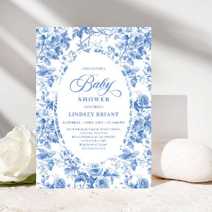 Convite Chic Atemporal Royal Azul Toile de Jouy Chás de Be