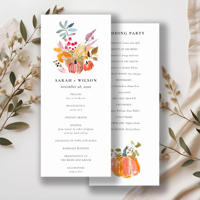 Convite Chic Autumn Harvest Pumpkin Wedding Program (Criador carregado)