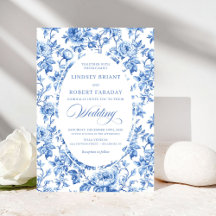Chic Azul Real Toile de Jouy Casamento Romântico 
