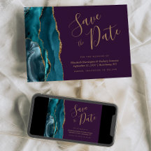 Chic Azul Teal Dourado Ágata Roxo Save the Date