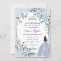 Chic Baby Blue Floral Princesa Silver Quinceañera