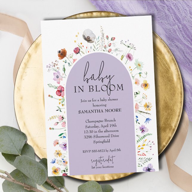 Convite Chic Baby in Bloom Purple Chá de fraldas (Baby in Bloom purple baby shower invitations, INSTANT DOWNLOAD and/or PRINTED)