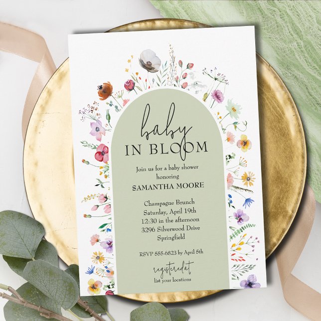 Convite Chic Baby in Bloom Sage Chá de fraldas (Baby in Bloom green baby shower invitations, INSTANT DOWNLOAD and/or PRINTED)