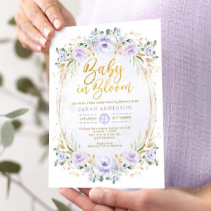 Convite Chic Baby in Blople Dourado Floral Girl Chá