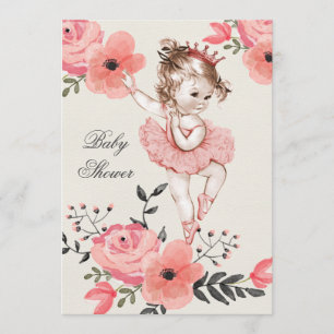 Convite Chic Ballerina Watercolor Flowers Chá de fraldas