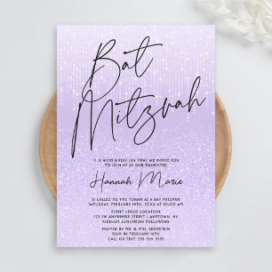Convite Chic Bat Mitzvah com Brilho Roxo
