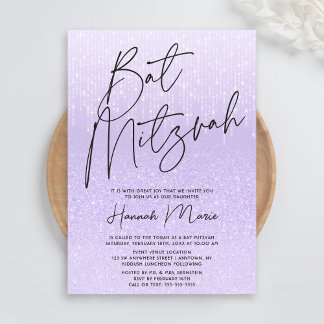 Convite Chic Bat Mitzvah com Brilho Roxo