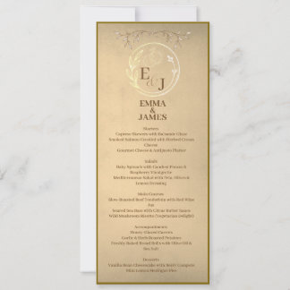 Convite Chic Beige Cream Watercolor, Monogram Wedding Menu