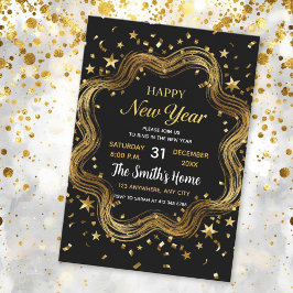 Convite chic black and gold new year's eve party