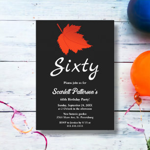 Convite Chic Black and White Red Leaves Caem 60º aniversár