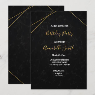 Convite Chic Black & Dourado Geométrico Festa de aniversár