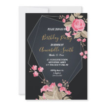 Chic Black & Dourado Geométrico Festa de aniversár