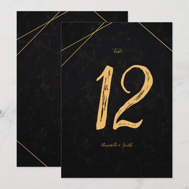 Convite Chic Black & Dourado Número da tabela Geométrica (Frente/Verso)
