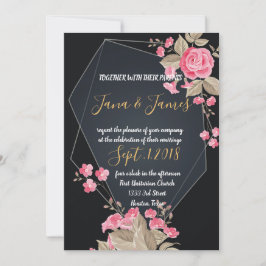 Convite Chic Black & Dourado Quadro geométrico