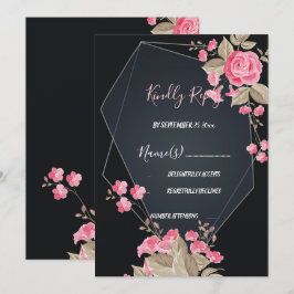 Convite Chic Black & Dourado quadro geométrico RSVP