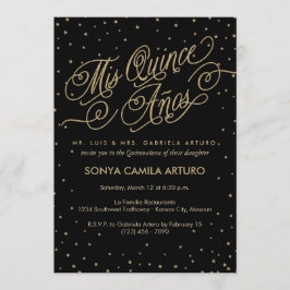 Convite Chic Black & Dourado Stars Quinceañera 15 Aniversá
