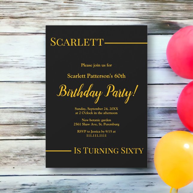 Convite Chic Black e Dourado Luxo 60º aniversário (Criador carregado)