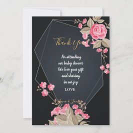 Convite Chic Black e Dourado quadro geométrico obrigado vo