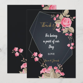 Convite Chic Black e Dourado quadro geométrico obrigado vo