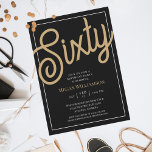 Convite Chic Black e Dourado Script 60º aniversário<br><div class="desc">Chic Elegant Black e Dourado Script 60th Birthday Invitation Seus convidados saberão que esta será uma festa especial apenas olhando para este convite!</div>