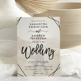 Convite Chic black frame simple photo script wedding