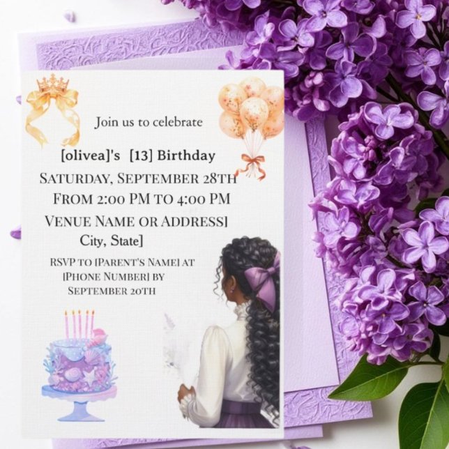 Convite Chic Black Girl 13th Birthday Party Invitation | G (Criador carregado)