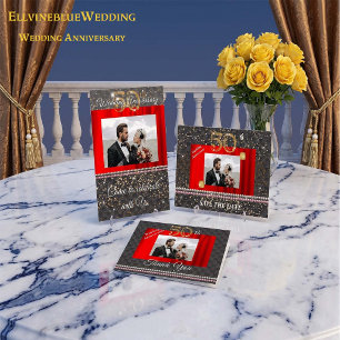 Convite Chic Black Gold & Pérolas 50º Aniversário de Casam