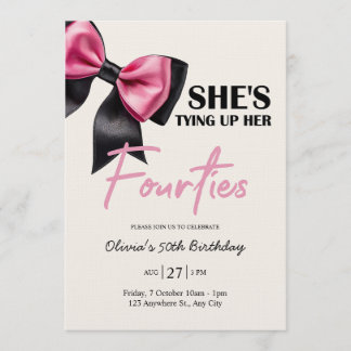 Convite Chic Black & Pink Bow 50th Birthday Invitation