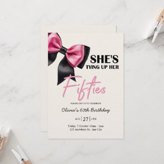 Convite Chic Black & Pink Bow 60th Birthday Invitation