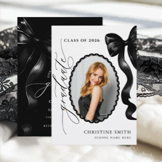Convite Chic Black Ribbon Graduation Invitation with Photo
