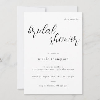 Convite Chic Black Script Bridal Shower Invitation Minimal