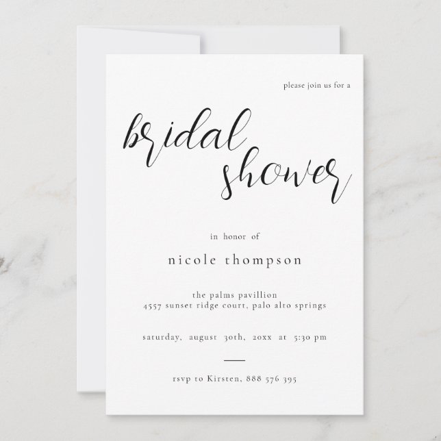 Convite Chic Black Script Bridal Shower Invitation Minimal (Frente)