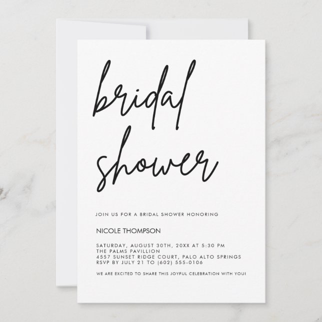 Convite Chic Black Script Bridal Shower Invitation Minimal (Frente)