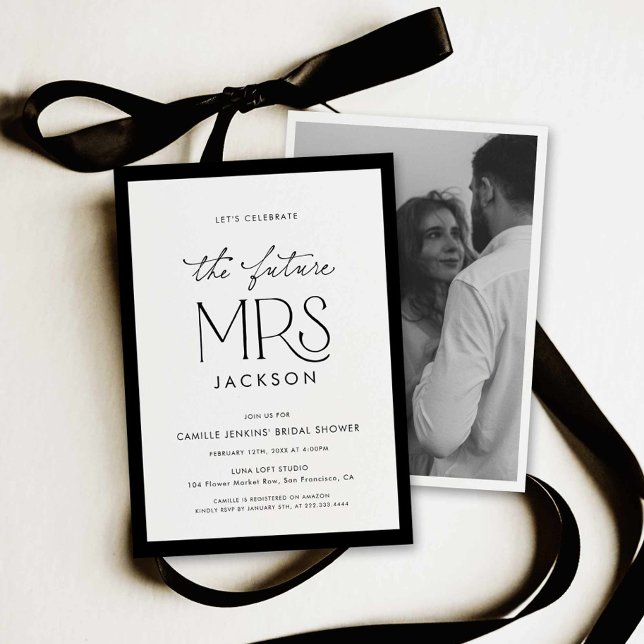 Convite Chic Black & White Bridal Shower Photo Invitation (Future mrs bridal shower invite)