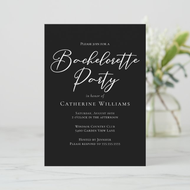 Convite Chic Black White Minimalist Bachelorette Party (Em pé/Frente)