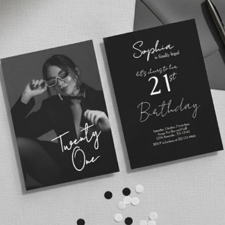 Convite Chic Black & White Modern21st Photo Birthday