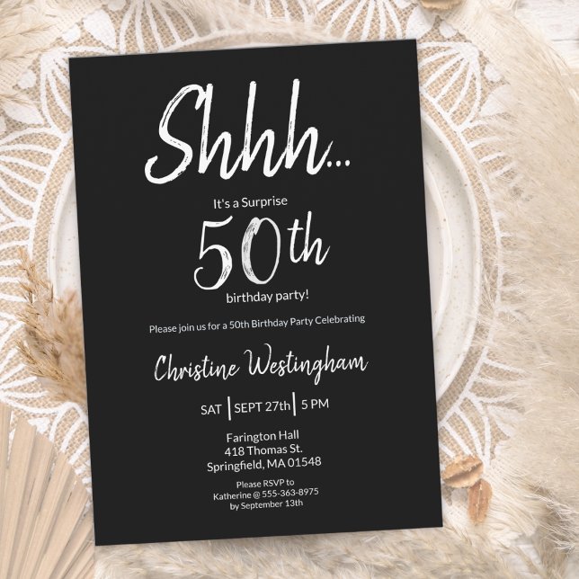 Convite Chic Black White Surprise 50th Birthday (Criador carregado)