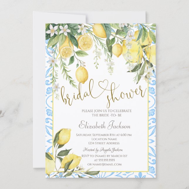 Convite Chic Blooming Lemons Chá de Noiva (Frente)
