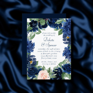 Convite Chic Blooms Casamento Floral Marinho Azul e Esca
