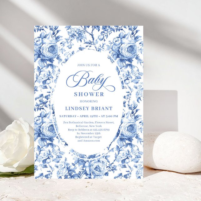 Convite Chic Blue Chinoiserie Toile Baby Shower Invitation (Chic Blue Chinoiserie Toile Baby Shower Invitation)