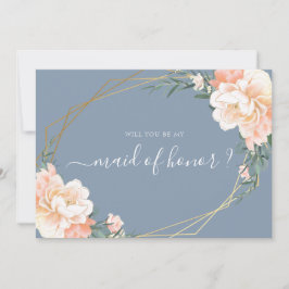 Convite Chic Blue Floral Dourado Você Será Minha Madrinha 