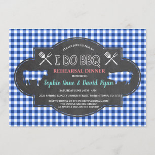 Convite Chic Blue Gingham Chalk I DO CHURRASCO Janto de en