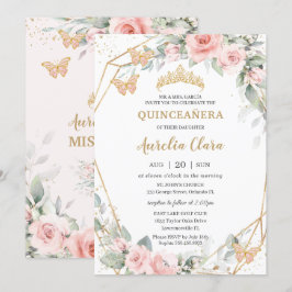 Convite Chic Blush Borboletas Florais Rosa Quinceañera