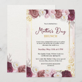 Convite Chic Blush Botanical Floral Dia de as mães Brunch