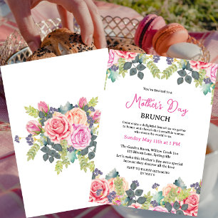 Convite Chic Blush Botanical Floral Dia de as mães Brunch