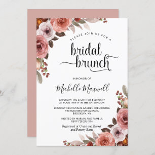 Convite Chic Blush Burgundy e Pink Floral Bridal Brunt