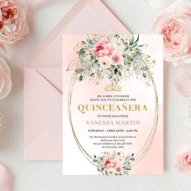 Convite Chic Blush e Dourado Boho Quinceañera (Chic Blush and Gold Boho Quinceañera Invitation

)