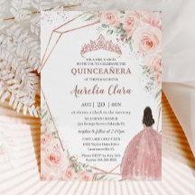 Chic Blush Floral Rosa Dourado Quinceañera Princes