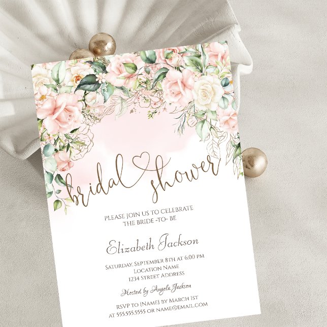 Convite Chic Blush Flores Chá de Noiva  (Criador carregado)